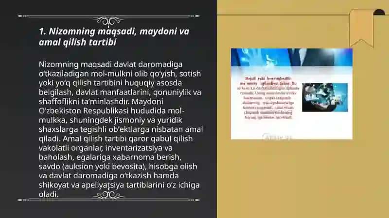 Davlat daromadiga oʻtkaziladigan mol-mulkni olib qoʻyish, sotish yoki yoʻq qilib tashlash tartibi toʻgʻrisida Nizom 3