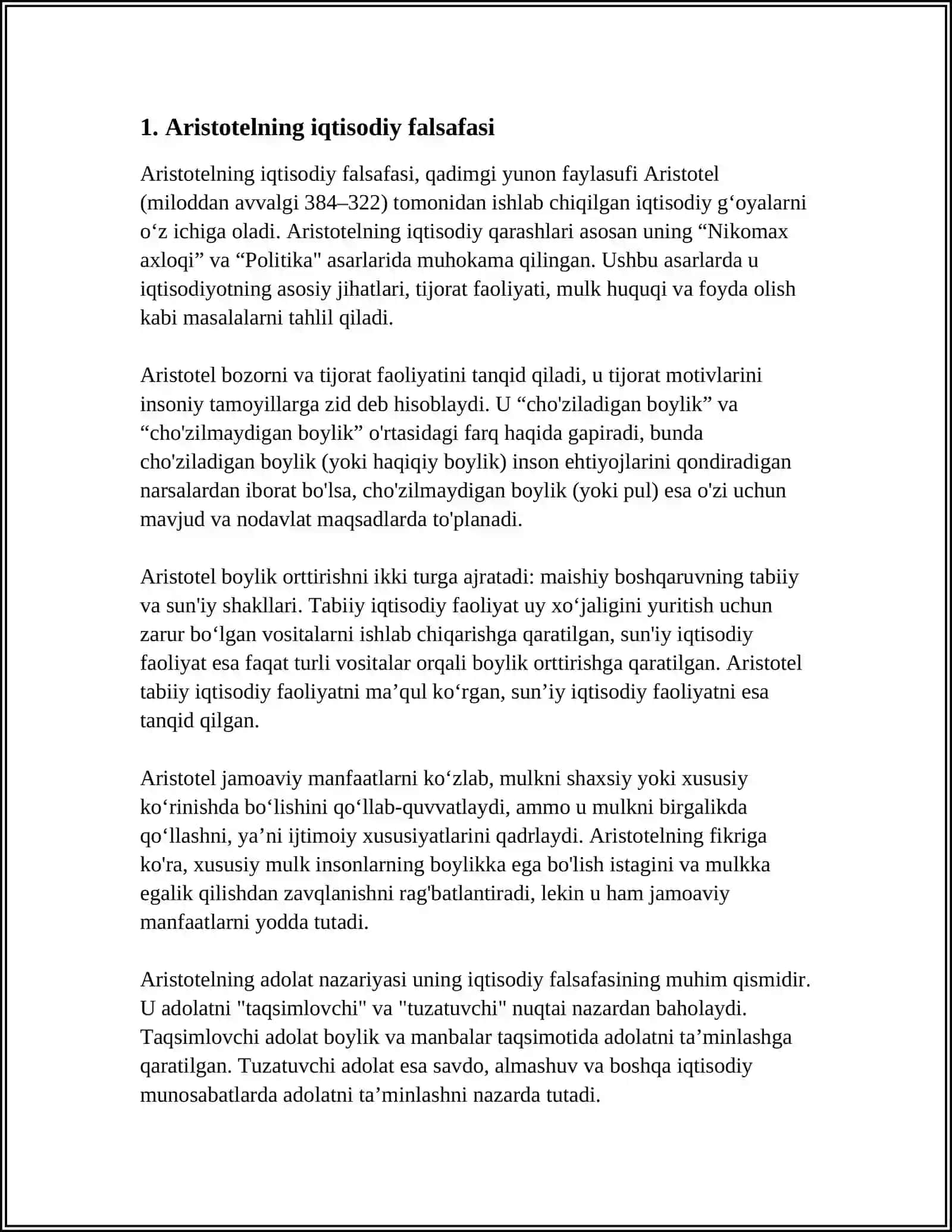 Aristotelning iqtisodiy qarashlari 3