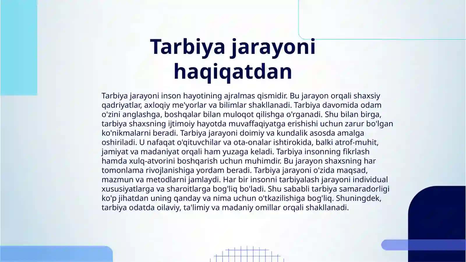 TARBIYA JARAYONI VA UNING O'ZIGA XOSLIGI 3