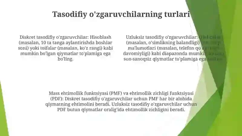 Ehtimolliklarni Hisoblash. Tasodifiy Miqdor Taqsimot Qonuni:( 3