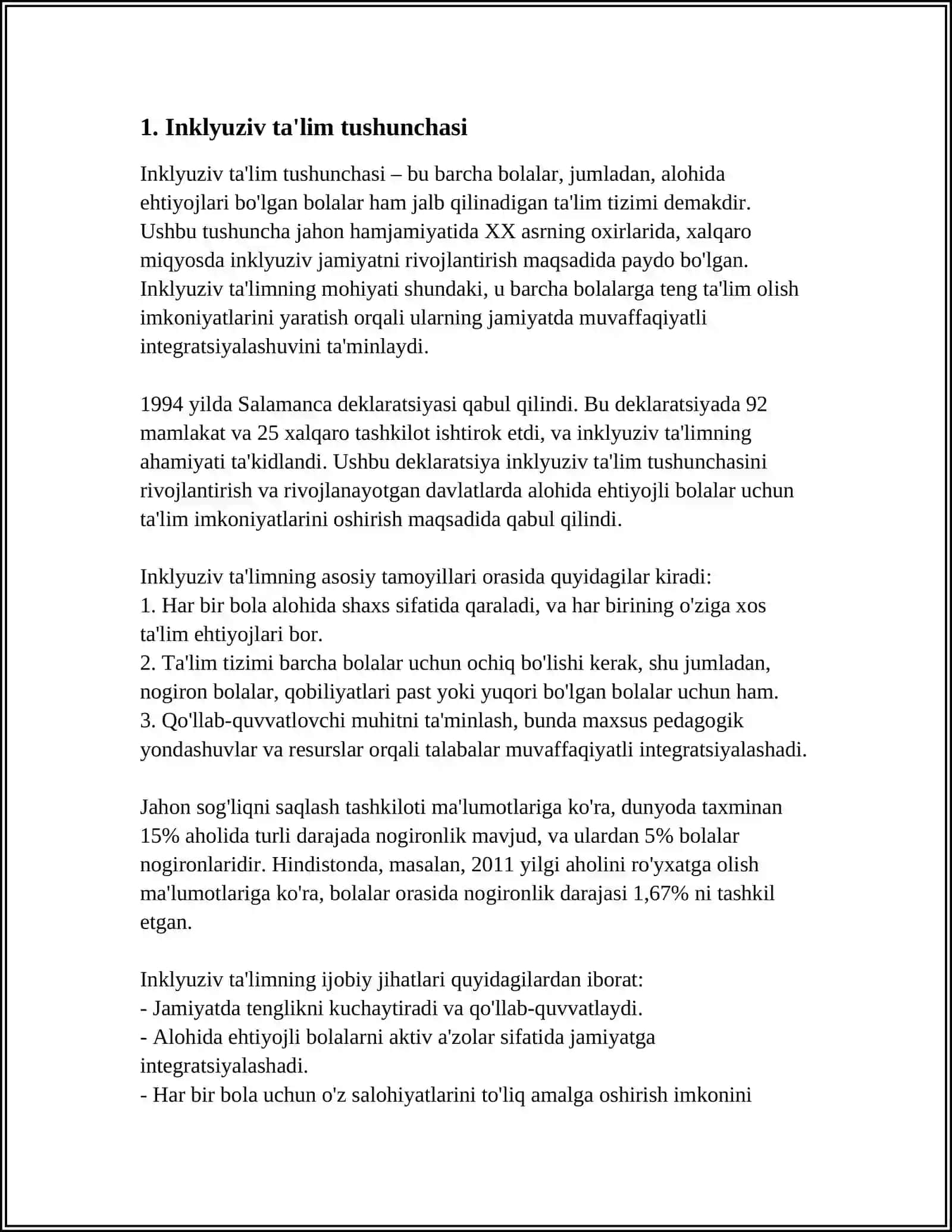 SENSOR ESHITISHIDA YOKI KOʻRISHIDA KAMCHILIKLARGA EGA BOʻLGAN BOLALAR UCHUN INKLYUZIV TAʼLIM STRATEGIYALARI VA ULARNI AMALGA OSHIRISH SHART-SHAROITLARI 3