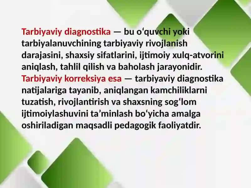 Tarbiyaviy diagnostika va korreksiya pedagogikaning ilmiy va amaliy sohasi sifatida. 3