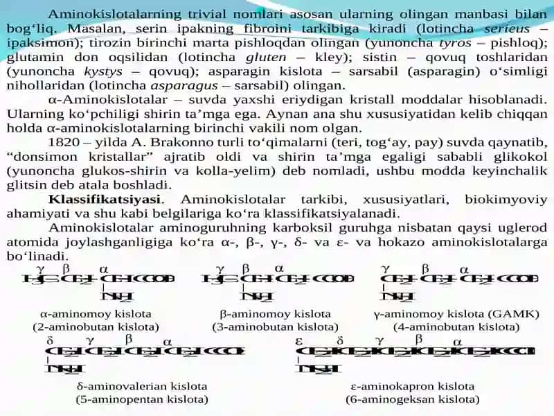 Aminokislotalar, kimyoviy xossalari va stereokimyosi 3