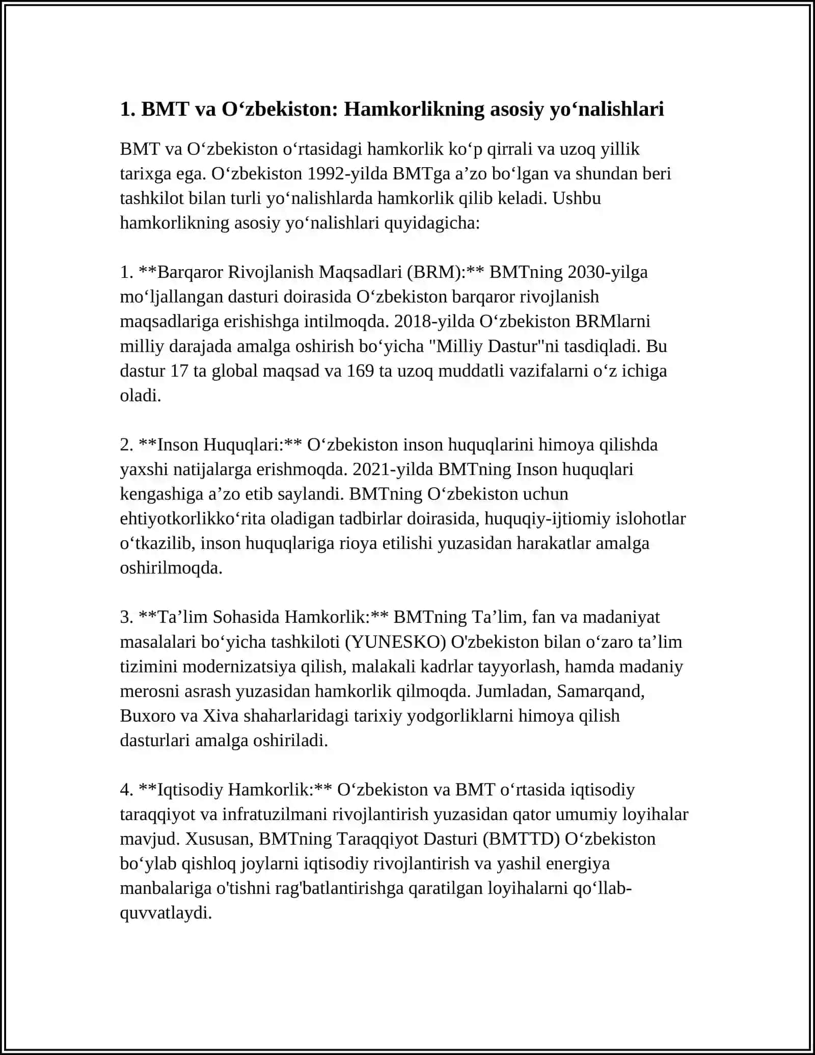 O'ZBEKISTONNING HALQARO TASHKILOTLAR BILAN HAMKORLIK ALOQALARI 3