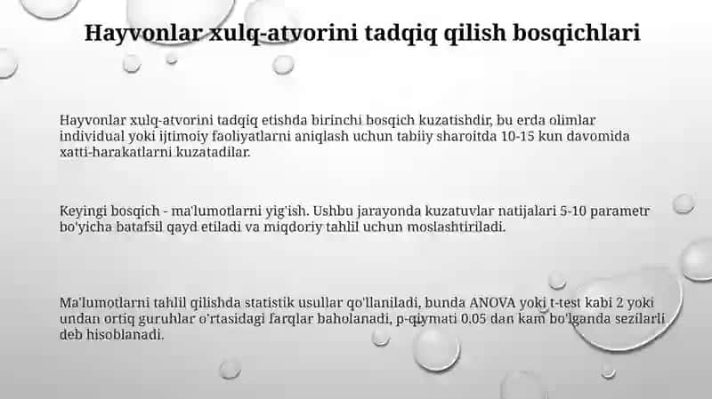 Hayvonlarning xatti-harakatlarini órganish boshqichlarini órganish 3
