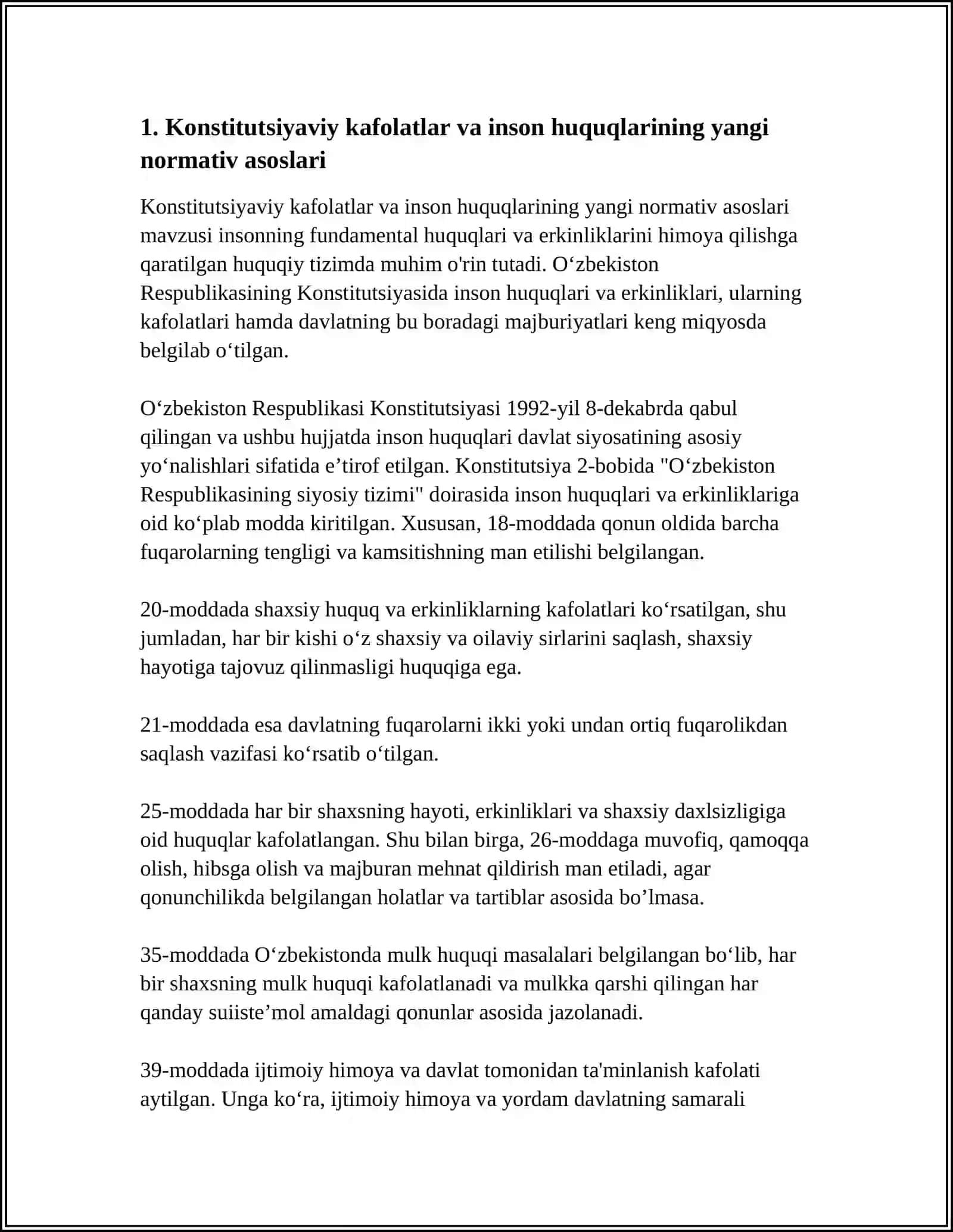 YANGI O‘ZBEKISTONDA INSON HAQ-HUQUQLARI VA ERKINLIKLARINI KAFOLATINING YARATILISHI 3