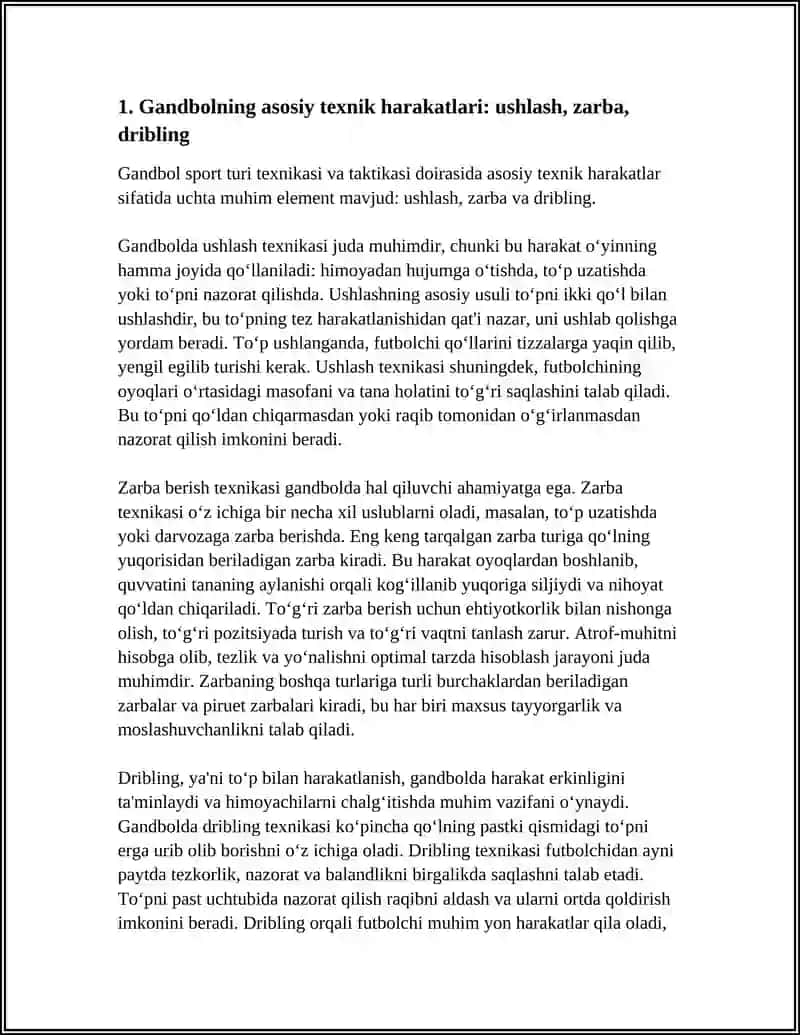 SPORT O'YINLARI: GANDBOL SPORT TURINING TEXNIKASI VA TAKTIKASI 3