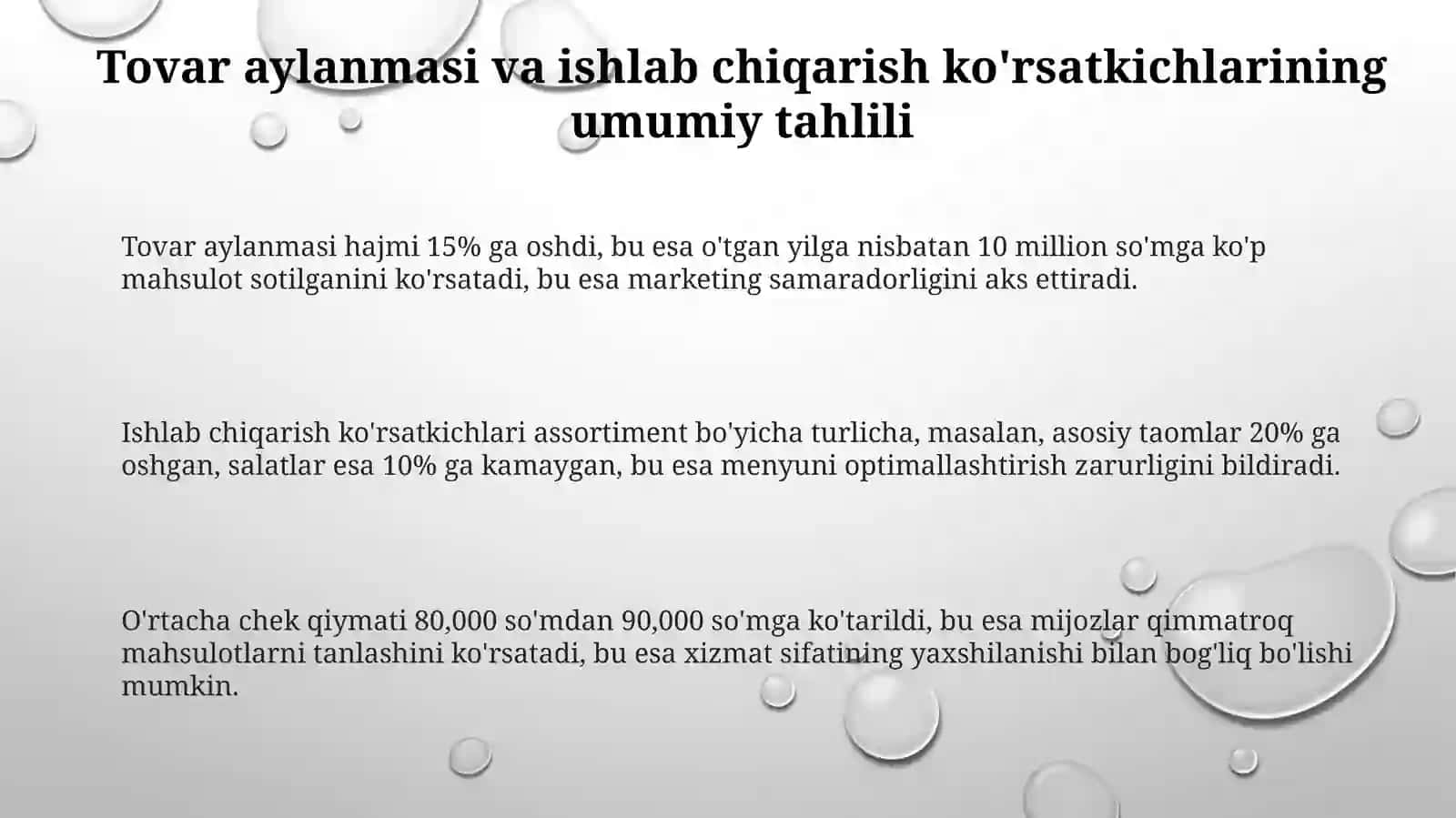 Tovar aylanmasi va ishlab chiqarish ko'rsatkichlarining tahlili 3