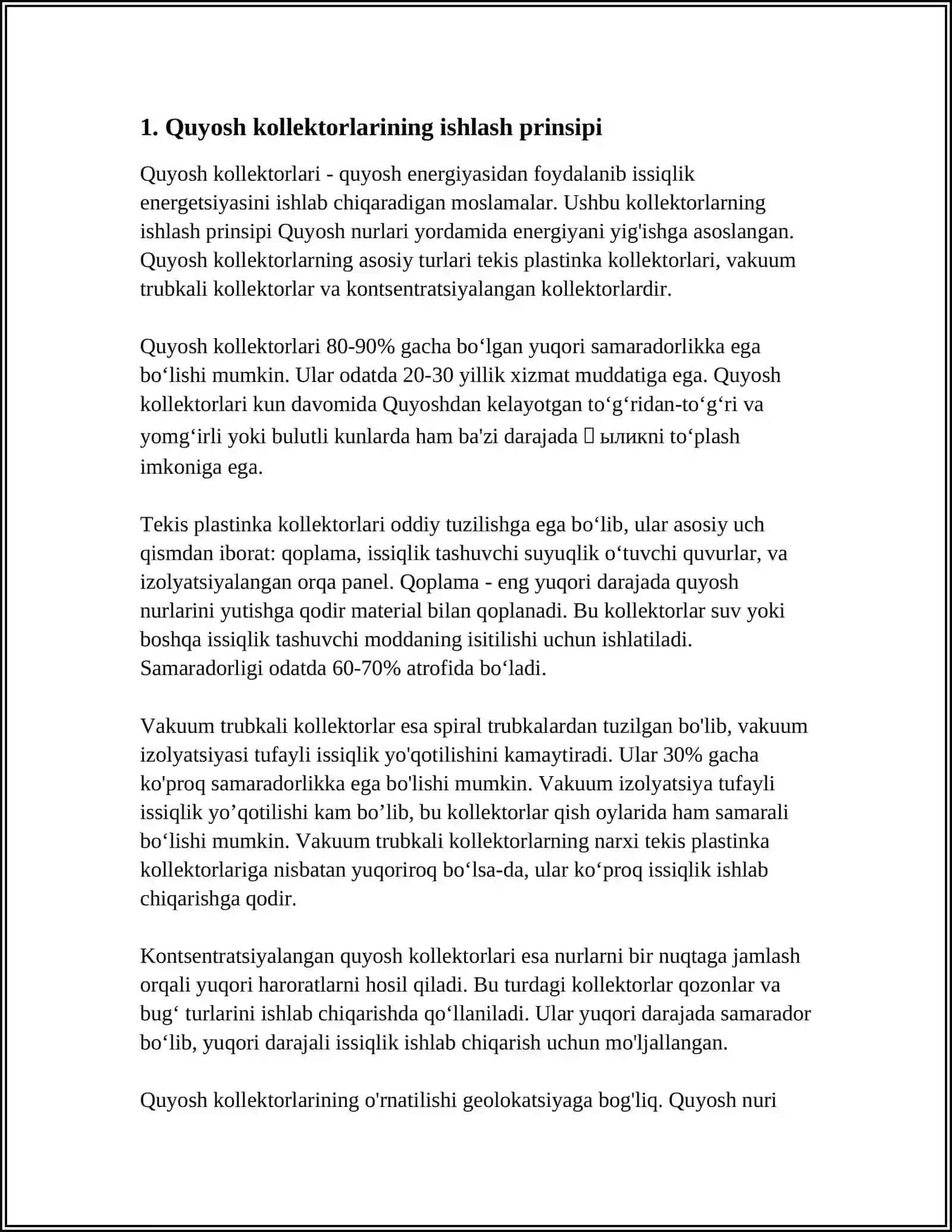 QUYOSH KOLLEKTORLARI VA ULARNI YASASHDA ISHLATILADIGAN MATERIALLAR 3