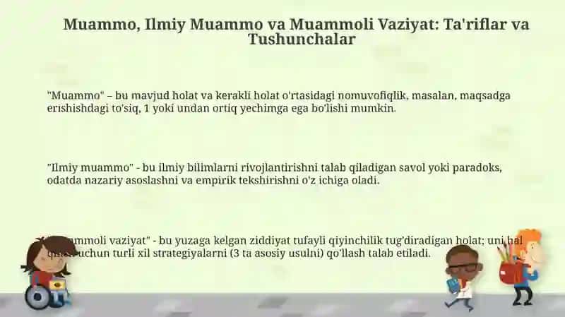 Muammo, Ilmiy Muammo va Muammoli Vaziyat 3