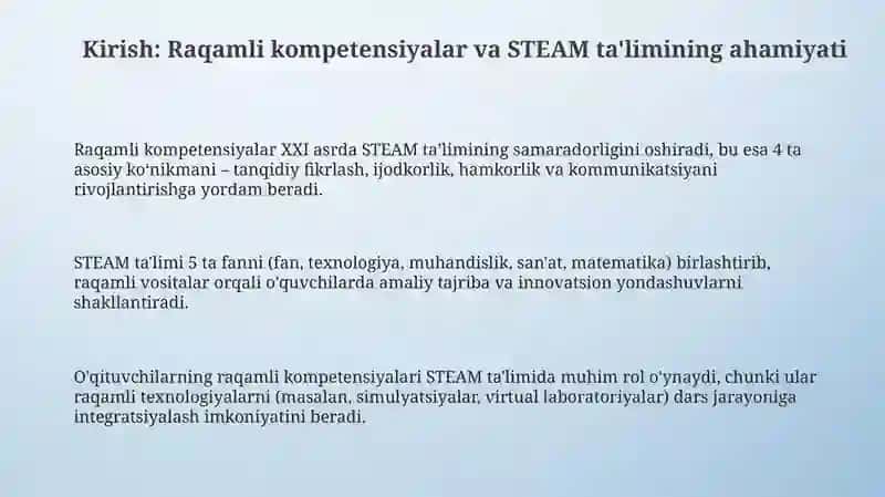 STEAM talim texnalogiyasini qoʻllashda tarbiyachilarning Digital kompitensiyalari 3