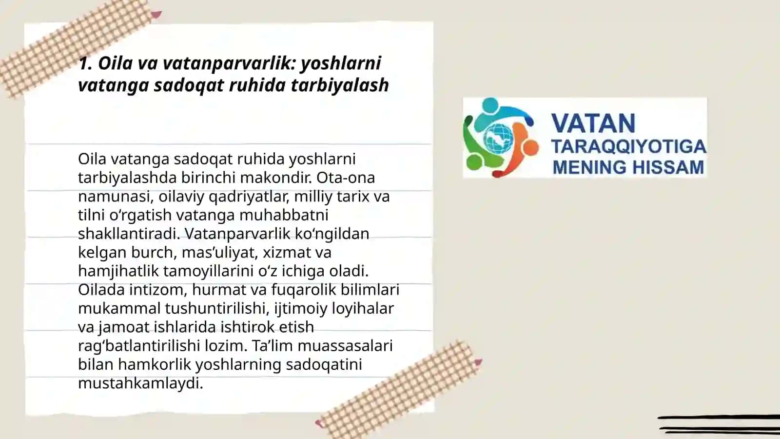 Vatan taraqqiyotiga men ham mas'ulman: Oila jamiyatning asosiy bo'g'ini 3
