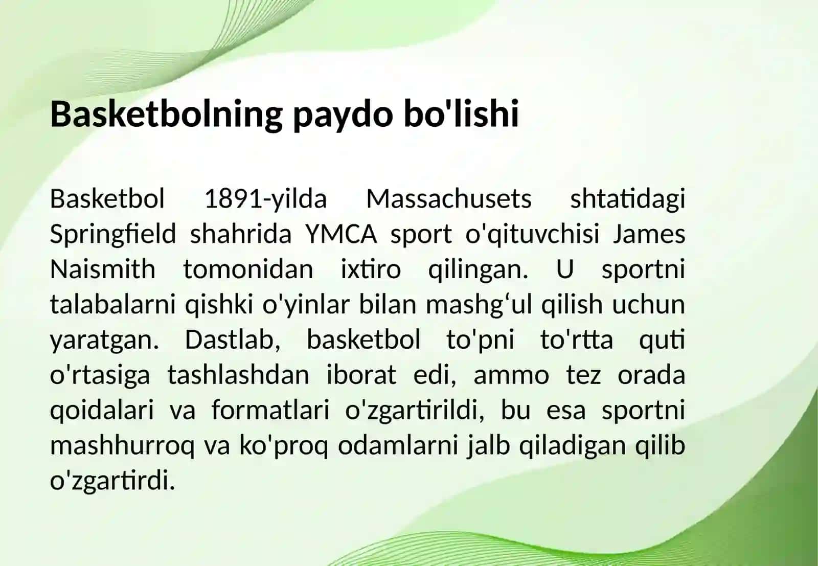 Basketbol o'yini rivojlanishi tarixi va rivojlanish bosqichlari 3
