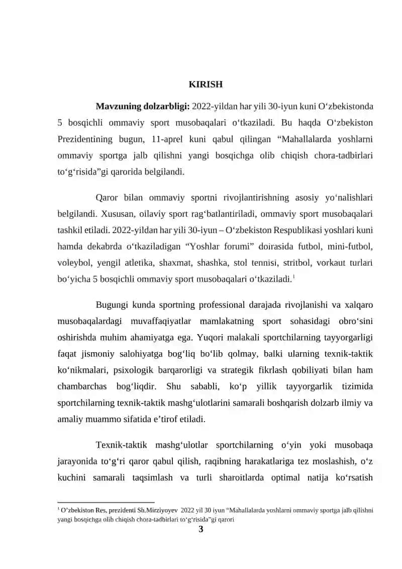 Ko'p yillik tayyorgarlik tizimida yuqori malakali sportchilarning texnik-taktik mashg'ulotlarini boshqarish (KURS ISHI) 3