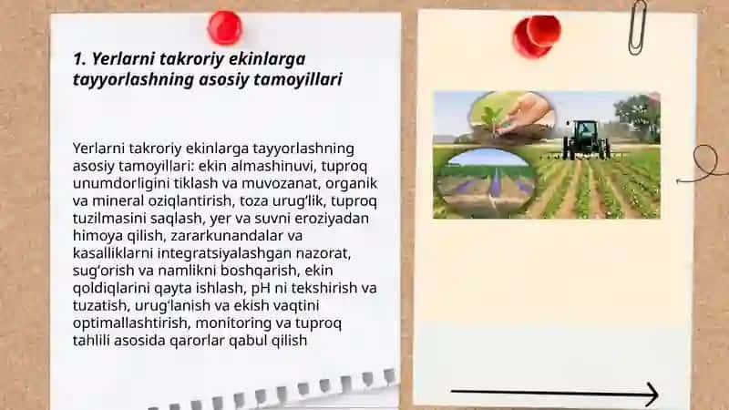 Yerlarni takroriy ekinlar ekishga tayyorlash (Taqdimot) 3