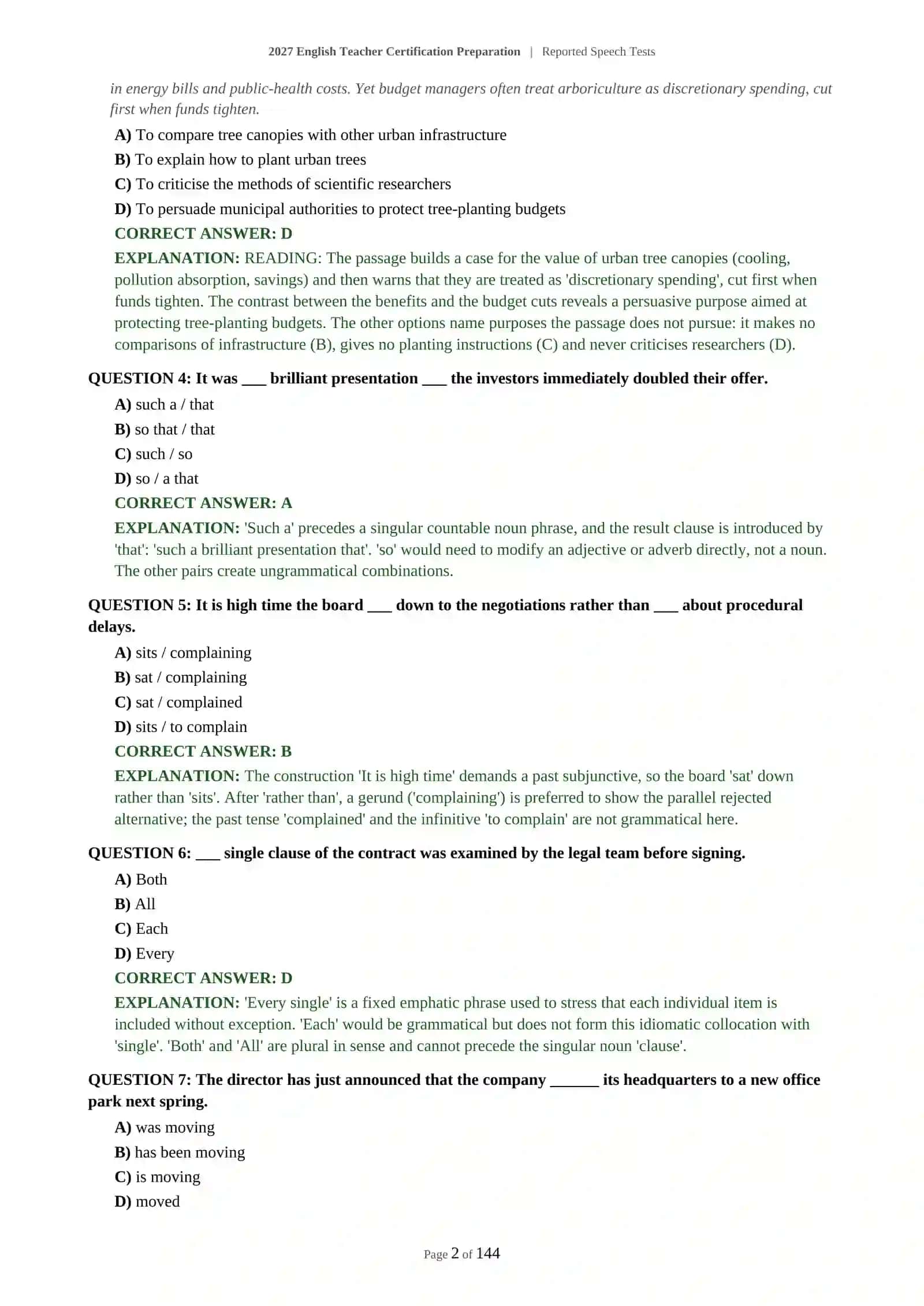 Mavzu: 2027 English Teacher Certification Preparation | Reported Speech Tests 3