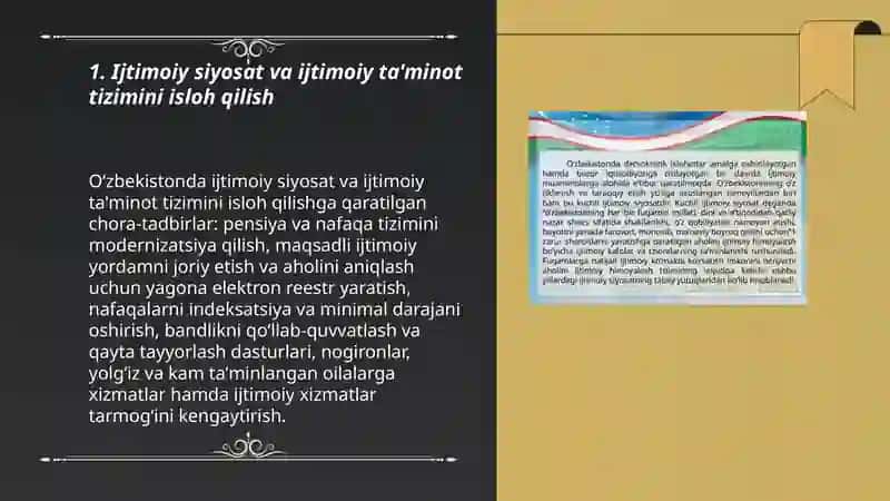 Oʻzbekistonda ijtimoiy sohada amalga oshirilayotgan oʻzgarishlar mazmun va mohiyati 3