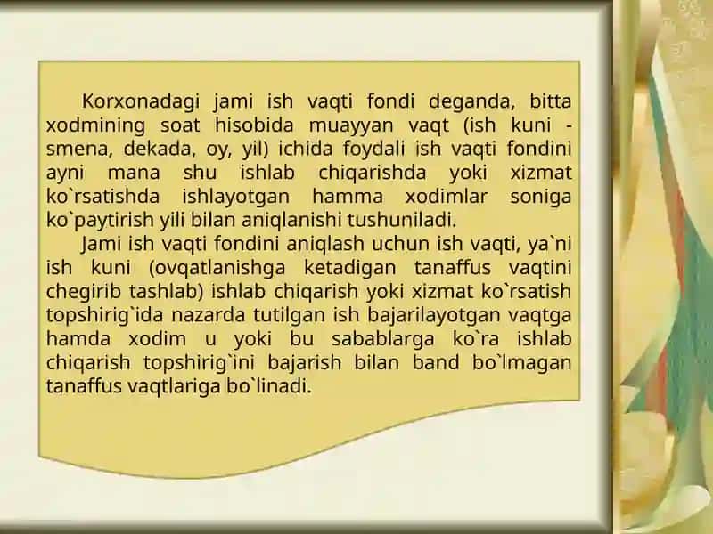 Ish vaqti sarfining turkumlanishi 3