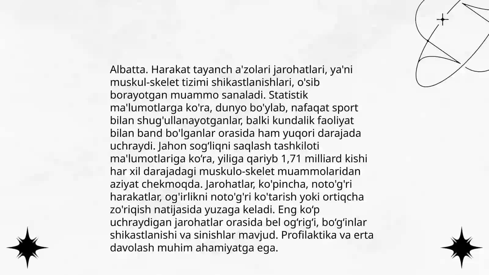Harakat tayanch azolari jarohatlari bilan bog‘liq muammolar 3