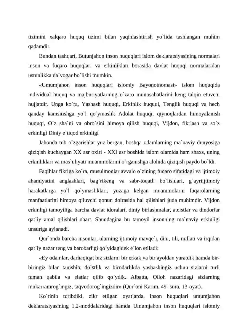 Islomda inson huquq va erkinliklarini ta’minlashning o`ziga xos jihatlari 3