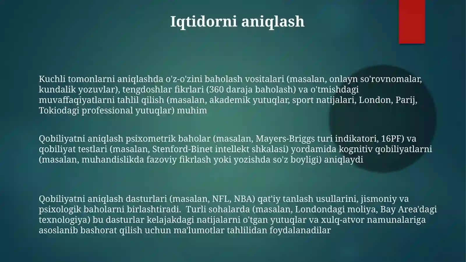 Kuchli tomonlarni aniqlashda o'z-o'zini baholash vositalari 3