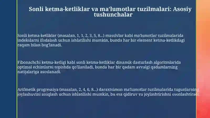 Sonli ketma-ketliklar va ma'lumotlar tuzilmalari 3