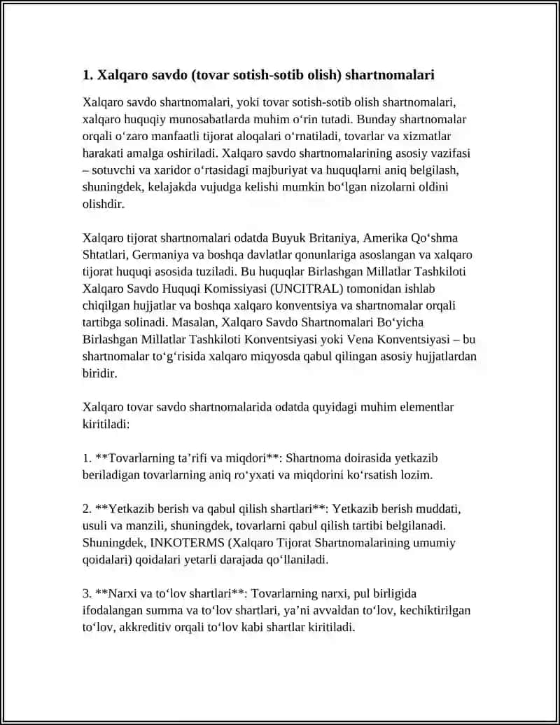 Xalqaro Savdo (Tovar Sotish-Sotib Olish) Shartnomalari 3