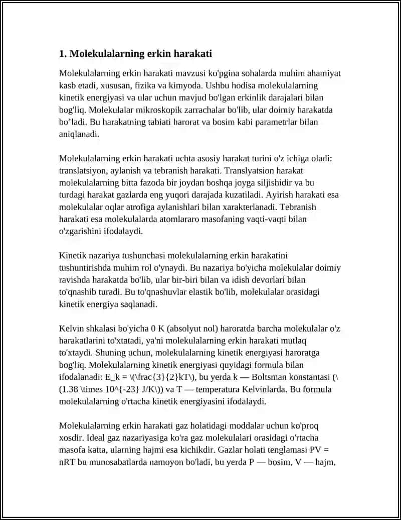 MOLEKULALARNING ERKIN YUGURISH YOʻLI.DIFFUZIYA VA MODDALARDA DIFUZZIYA HODISASI 3