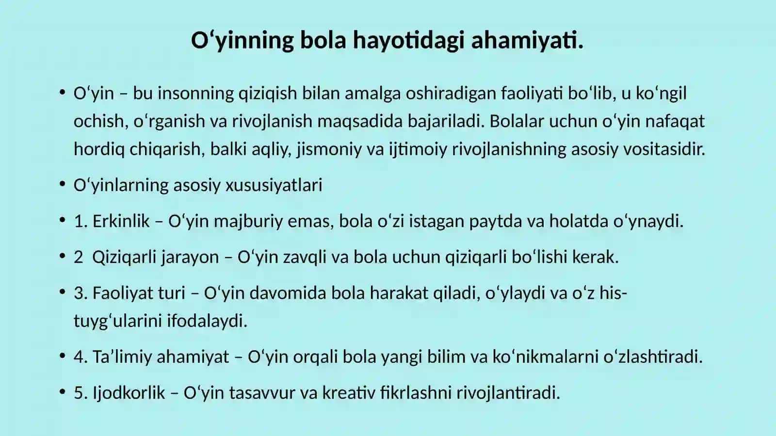 Maktabgacha ta’lim tashkilotlarida o‘yin turlari. slayd 3