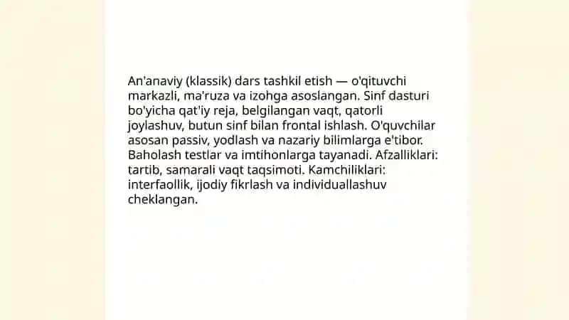 An'anaviy (klassik) dars tashkil etish 3