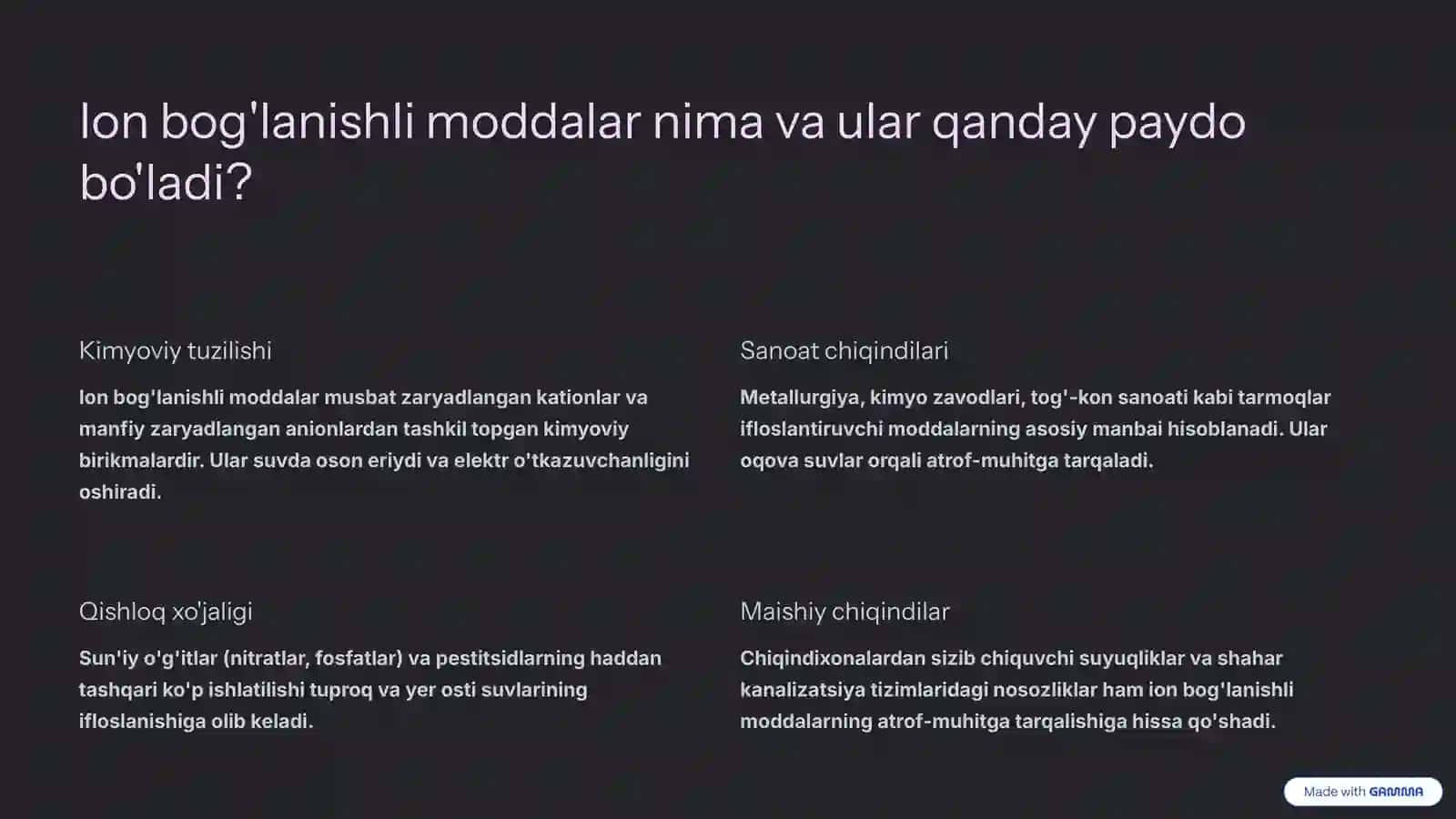 Ifloslangan suv va tuproqdagi ion bog'lanishli moddalardan tozalash 3