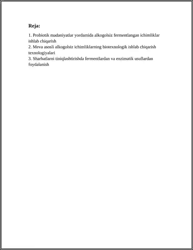 ALKOGOLSIZ ICHIMLIKLAR ISHLAB CHIQARISHNING BIOTEXNOLOGIK USULLARI 3
