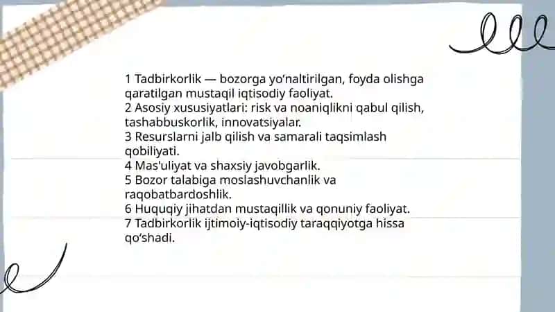 Tadbirkorlik faoliyati va uning asosiy jihatlari 3