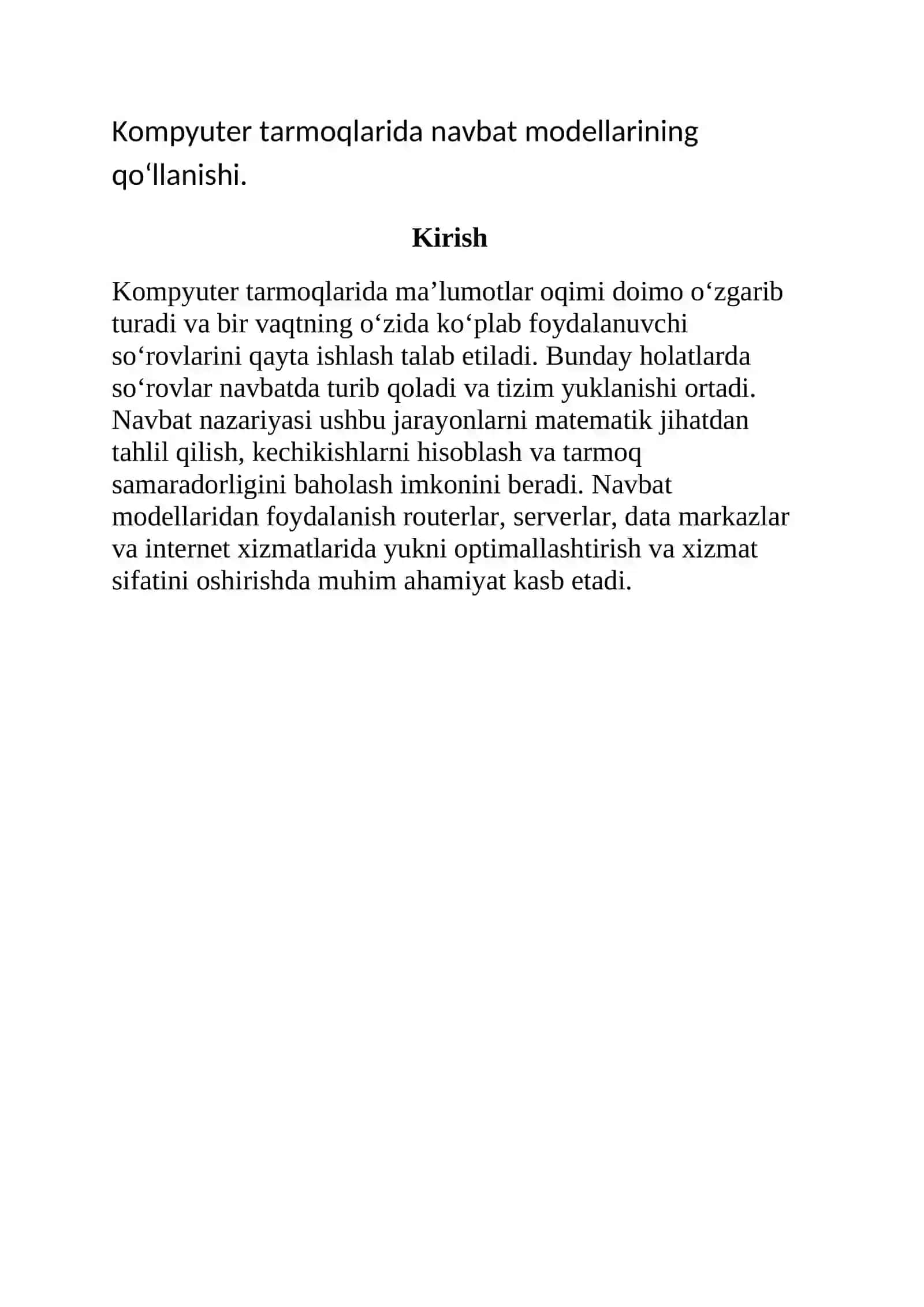 Kompyuter tarmoqlarida navbat modellarining qo‘llanishi 3