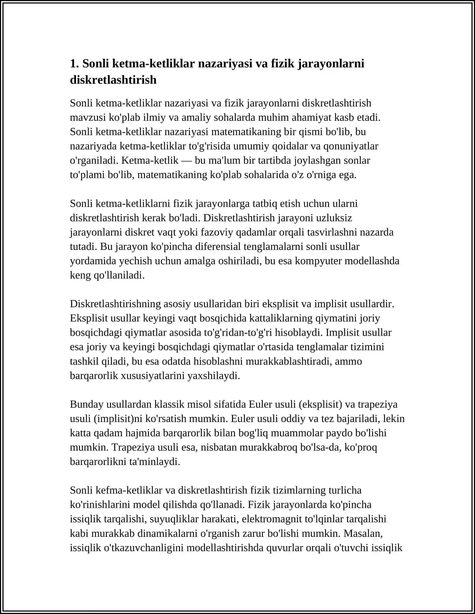 SONLI KETMA-KETLIKLARNI FIZIK JARAYONLARI MODELLASHTIRISHDAGI QO’LLANILISHI 3