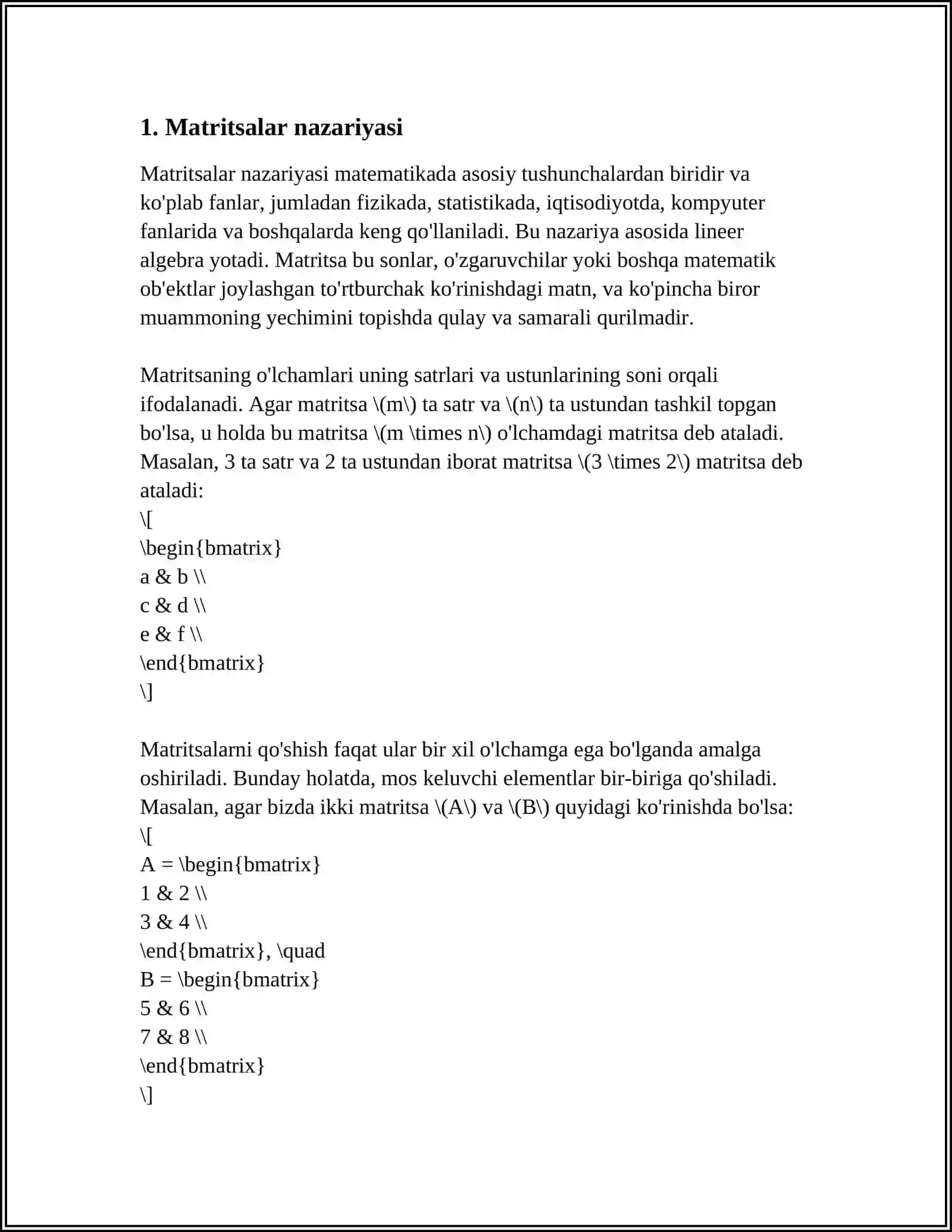 MUSTAQIL ISH Mavzu: MATRETSALAR USTIDA AMALLAR BAJARISH 3