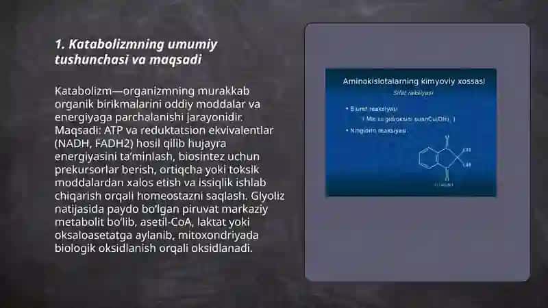 Katabolizmning umumiy yoʻllari.Piruvat metabolizimi biologik oksidlanishi 3