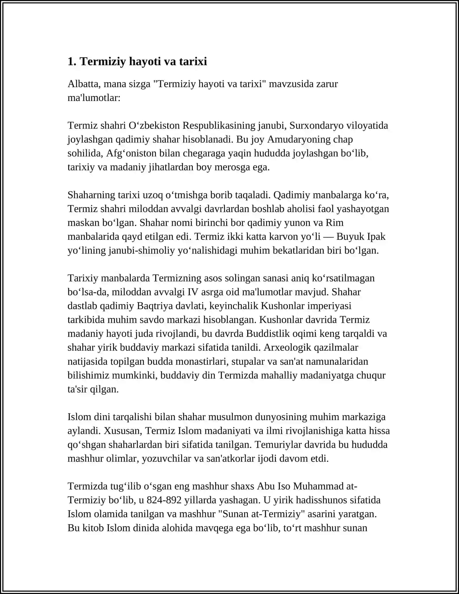 IMOM TERMIZIYNING HADIS ILMIGA QOʻSHGAN HISSALARI QIYOSIY TAHLILIMAVZUSIDA PRENTATSIYA 3