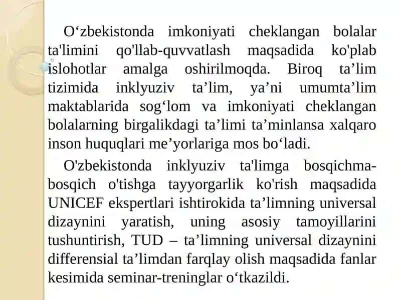 TA’LIMNING UNIVERSAL DIZAYNI VA INDIVIDUAL TA’LIMIY REJA 3