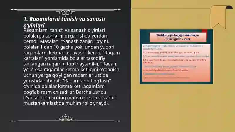 Matematik oʻyinlar yordamida bolalarda turli miqdoriy munosabatlar va oʻlcham haqidagi tasavvurlarini mustahkamlash 3