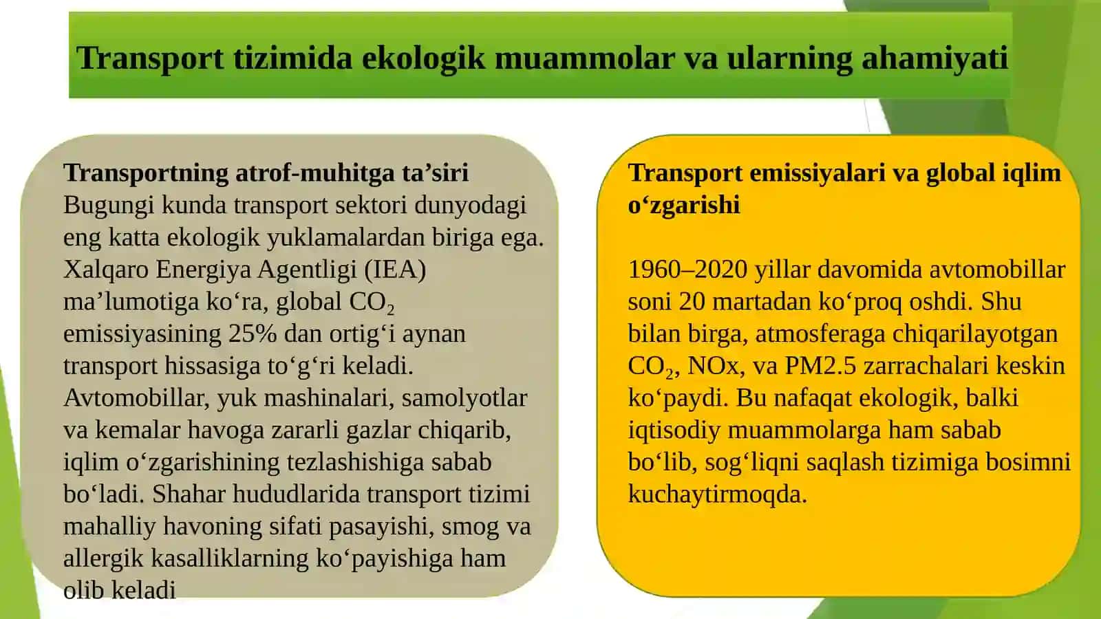 Transport tizimida ekologik innovatsiyalar va yashil iqtisodiyot 3