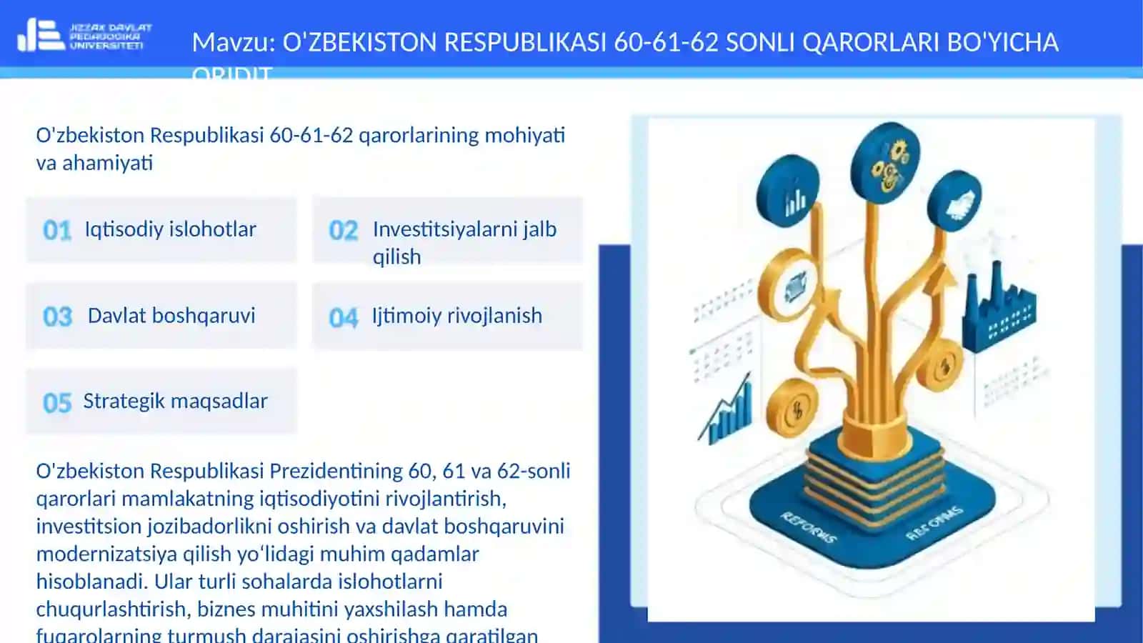 O'ZBEKISTON RESPUBLIKASI 60-61-62 QARORLARINING MOHIYATI VA AHAMIYATI 3