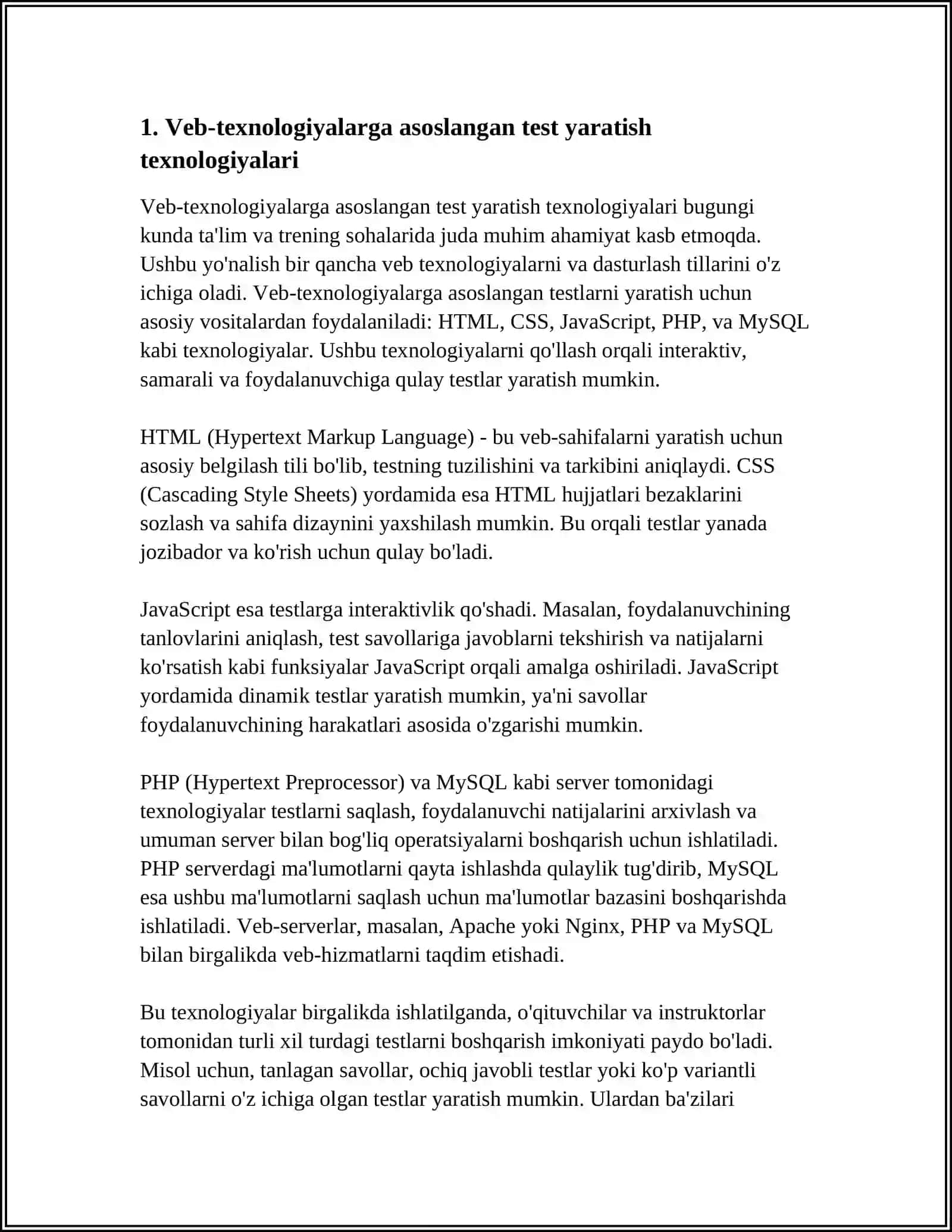 WEB-TEXNOLOGIYALARGA ASOSLANGAN TEST TOPSHIRIQLARINI YARATISH 3