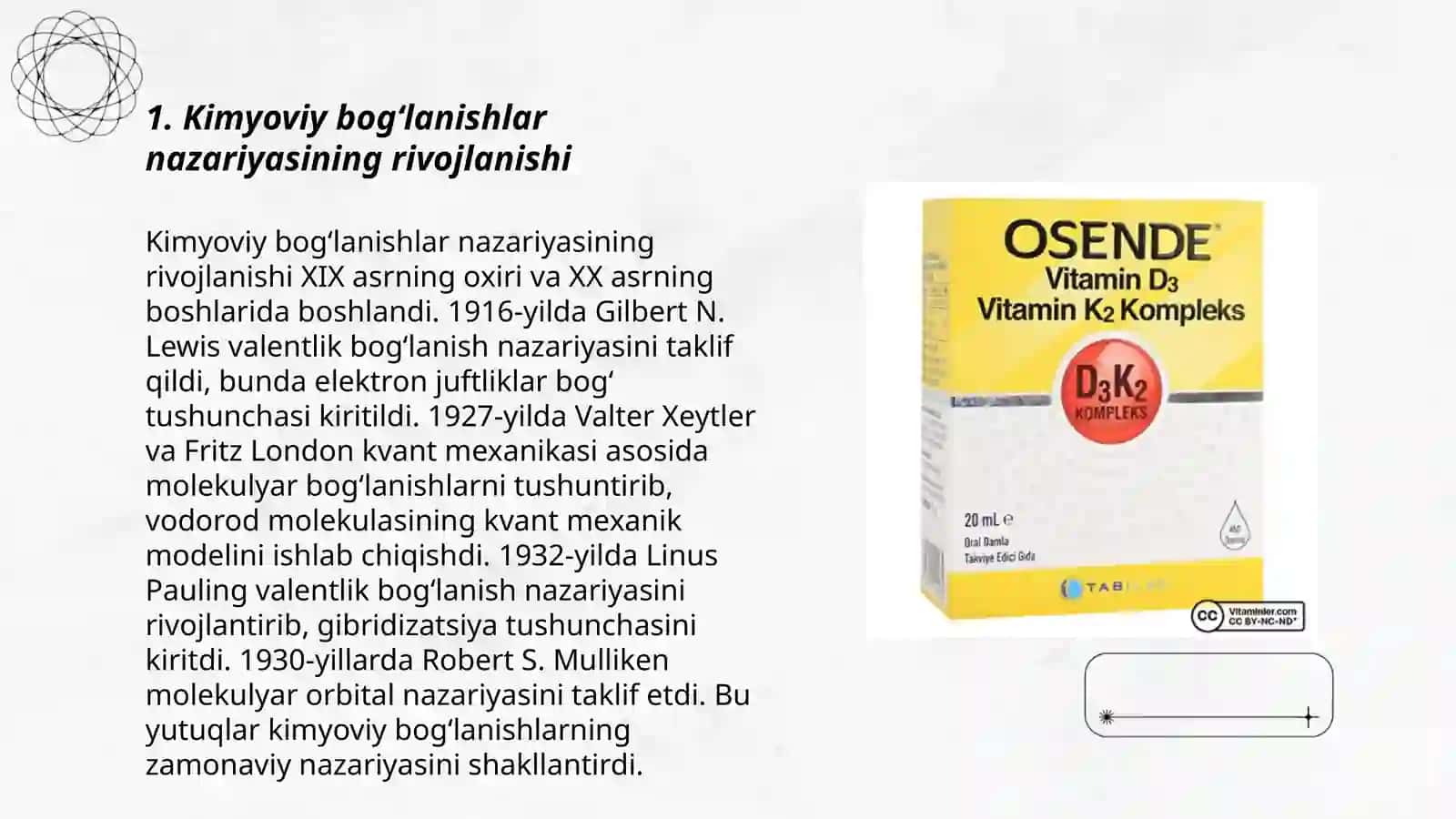 Kimyoviy bogʻlanishlar nazariyasining rivojlanishi 3