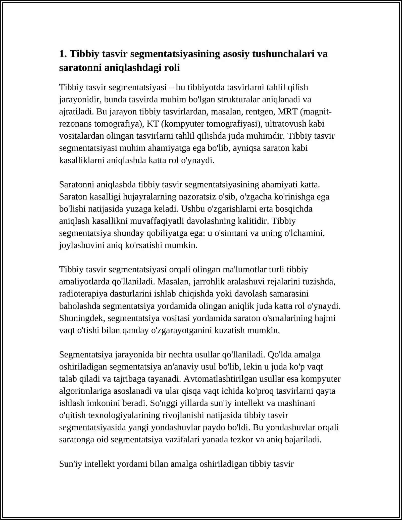 TIBBIY TASVIR SEGMENTATSIYASI: SARATONNI ANIQLASHDA QO'LLANMALAR 3