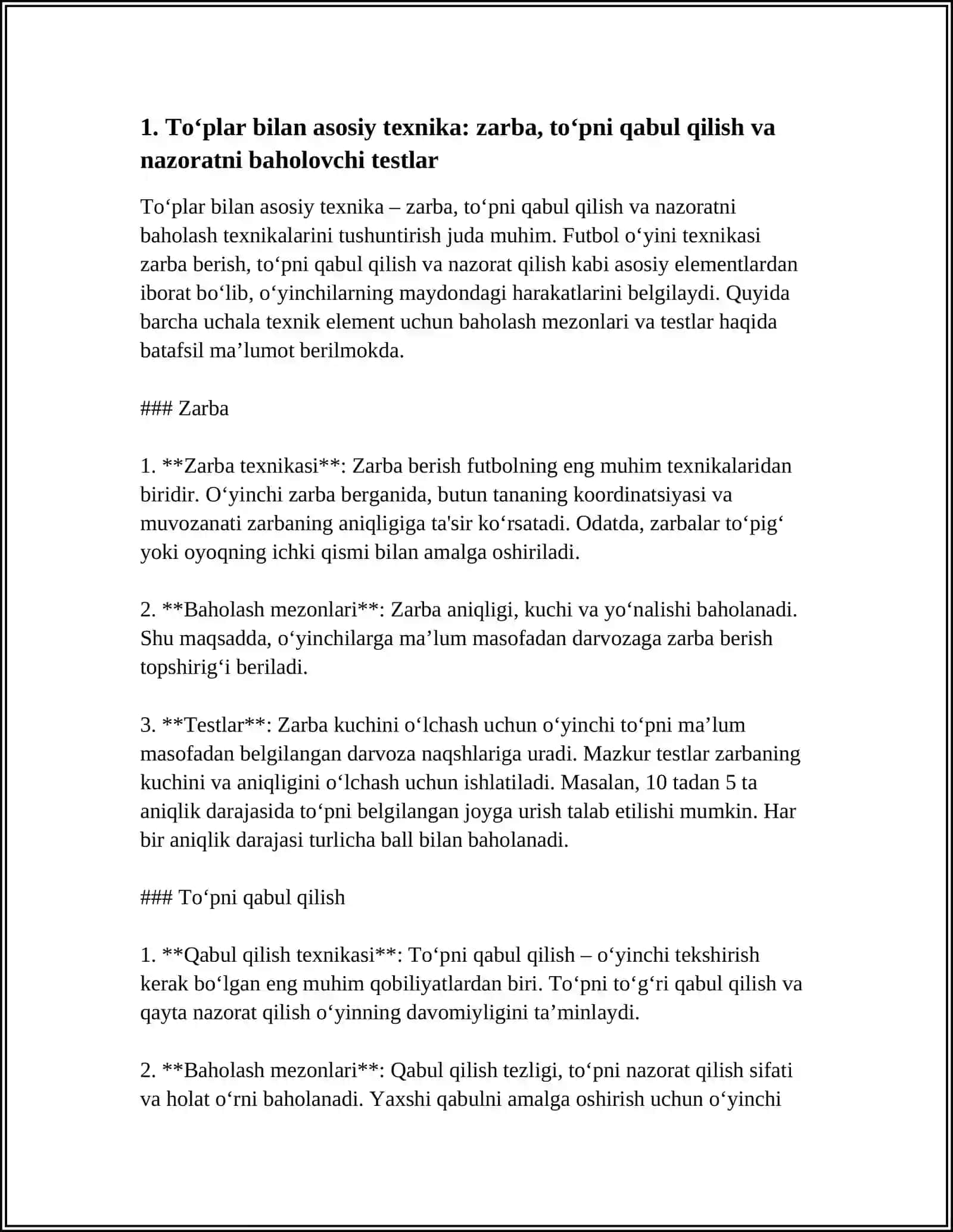 TOʻPLAR BILAN MAXSUS MASHQLAR BAJARISH HAMDA MUSOBAQA QOIDALARI YUZASIDAN TEST TUZISH 3