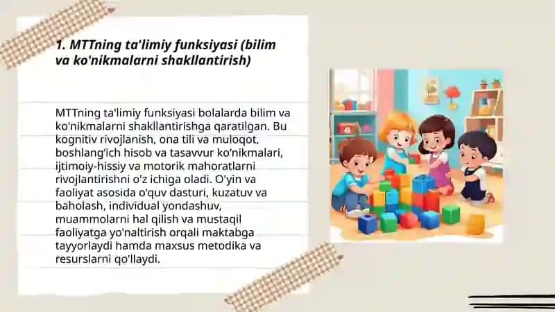 MTT va oilaning taʼlim-tarbiyaviy funksiyalari nimalardan iborat? 3