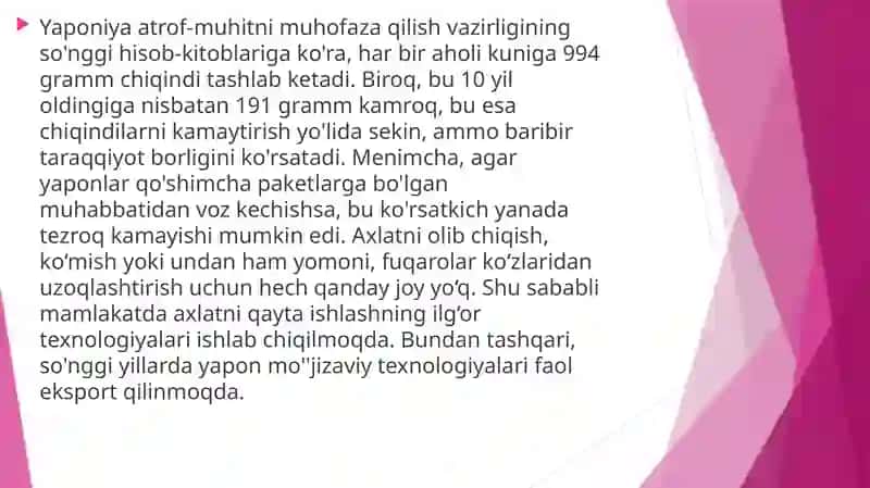 RIVOJLANGAN YAPONIYA DAVLATIDA CHIQINDILARNI QAYTAISHLASH 3