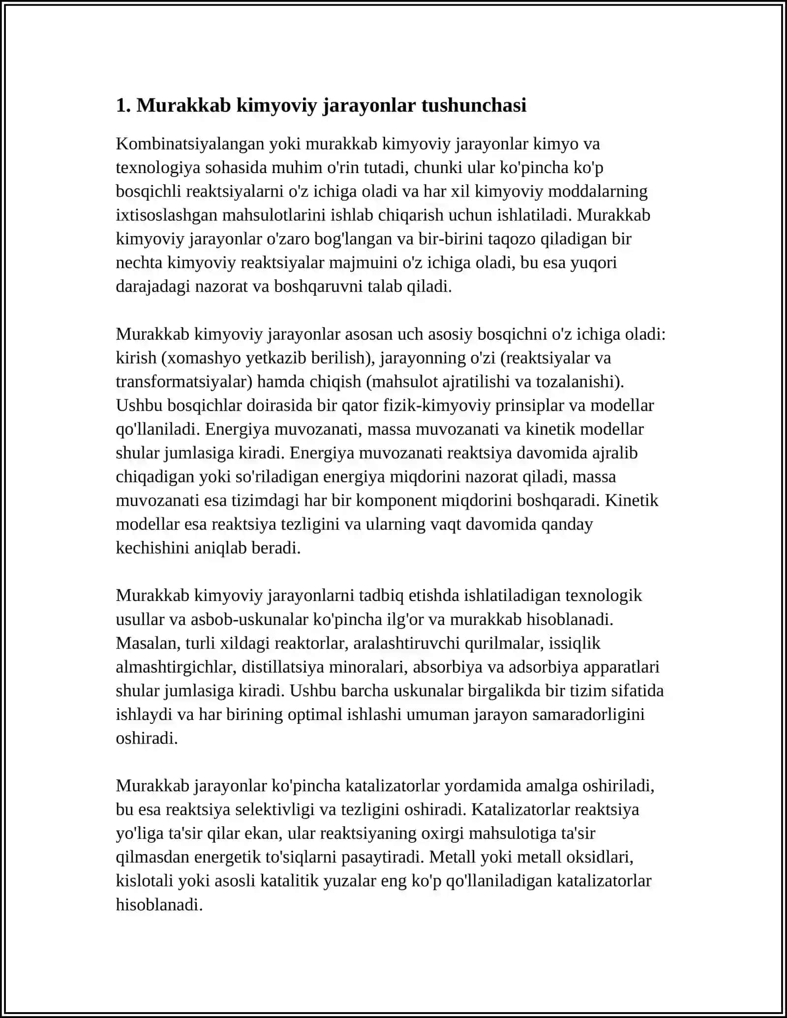 MURAKKAB VA QAYTAR KIMYOVIY JARAYONLAR. GOMOGEN VA GETEROGEN KATALIZ VA MUVOZANAT 3