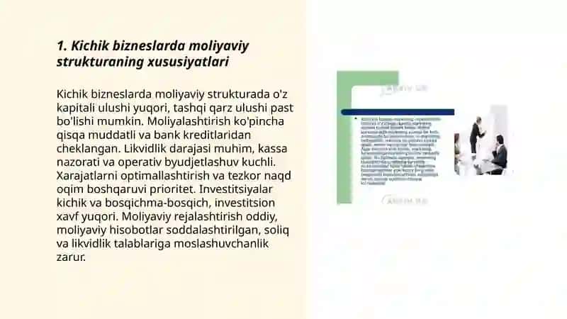 Kichik biznes korxonalari moliyasining xususiyatlari 3